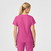 W123 Women's Stylized V-Neck Scrub Top Hot Pink back view