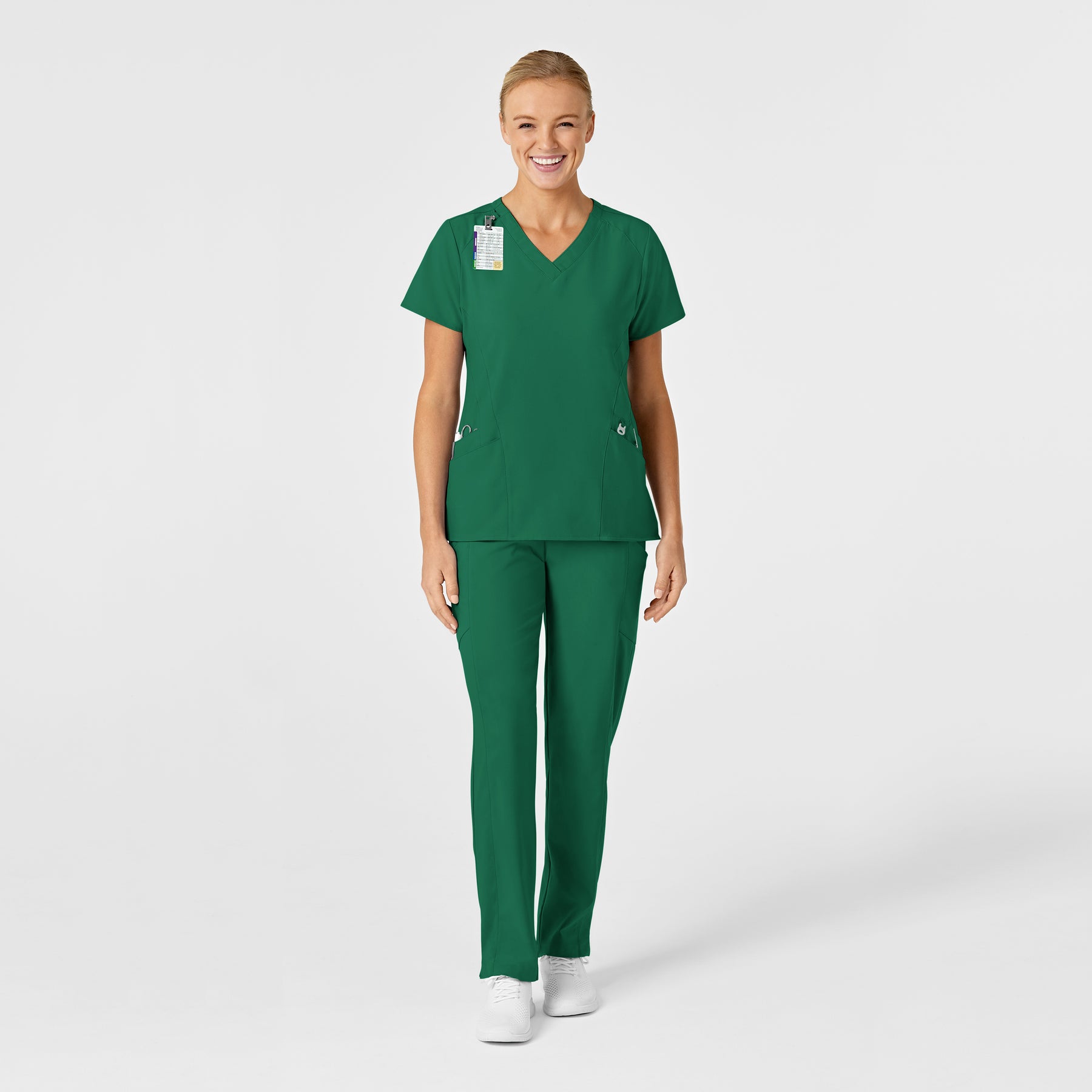 W123 Women's Stylized V-Neck Scrub Top Hunter scrub set