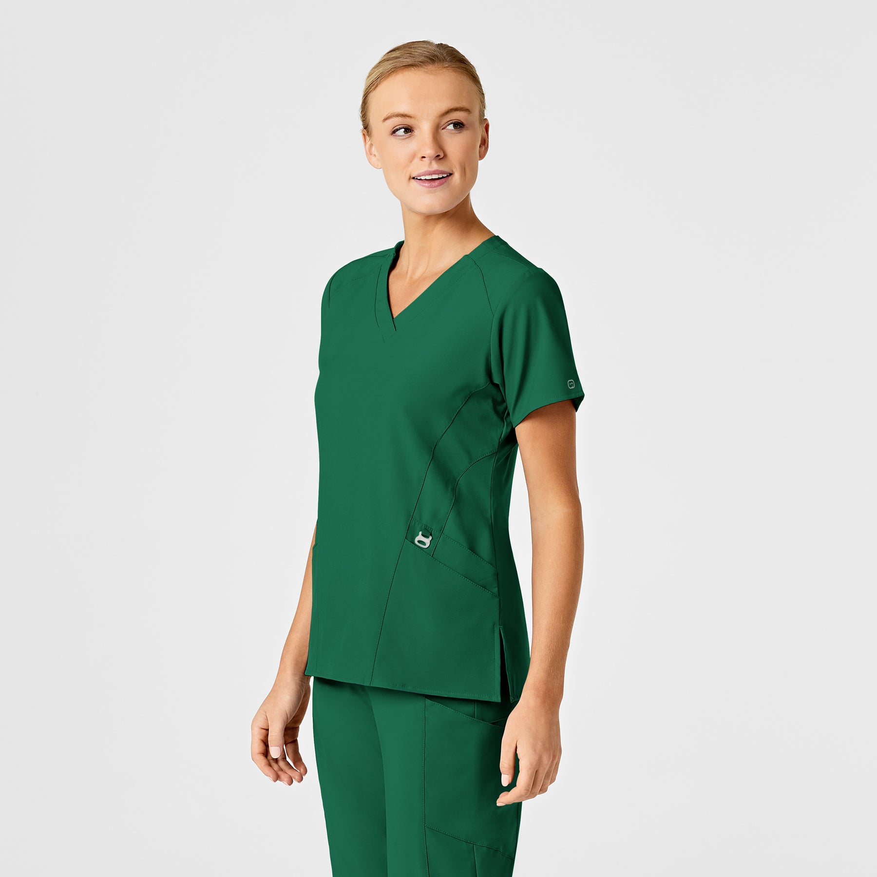 W123 Women's Stylized V-Neck Scrub Top Hunter side view