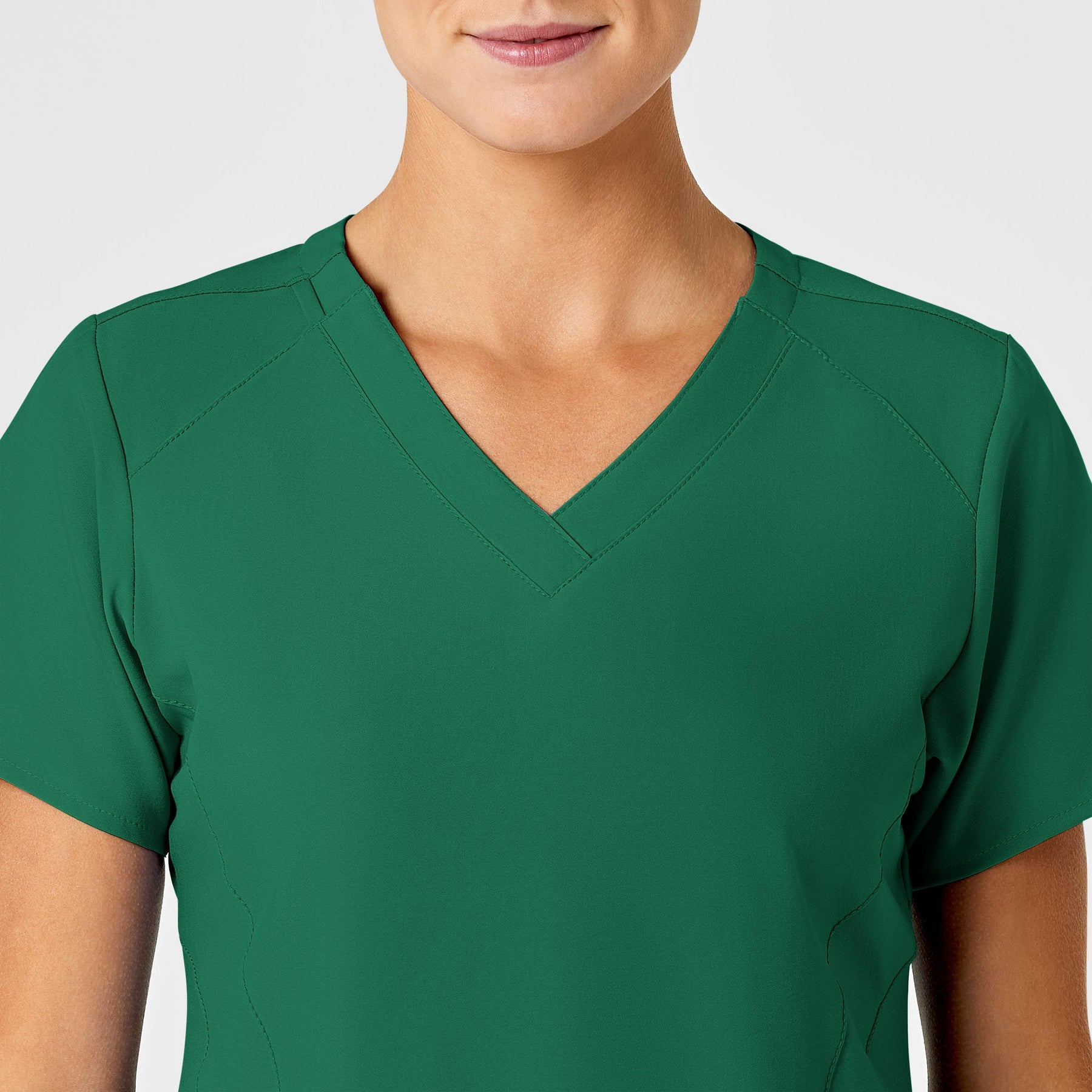 W123 Women's Stylized V-Neck Scrub Top Hunter front detail