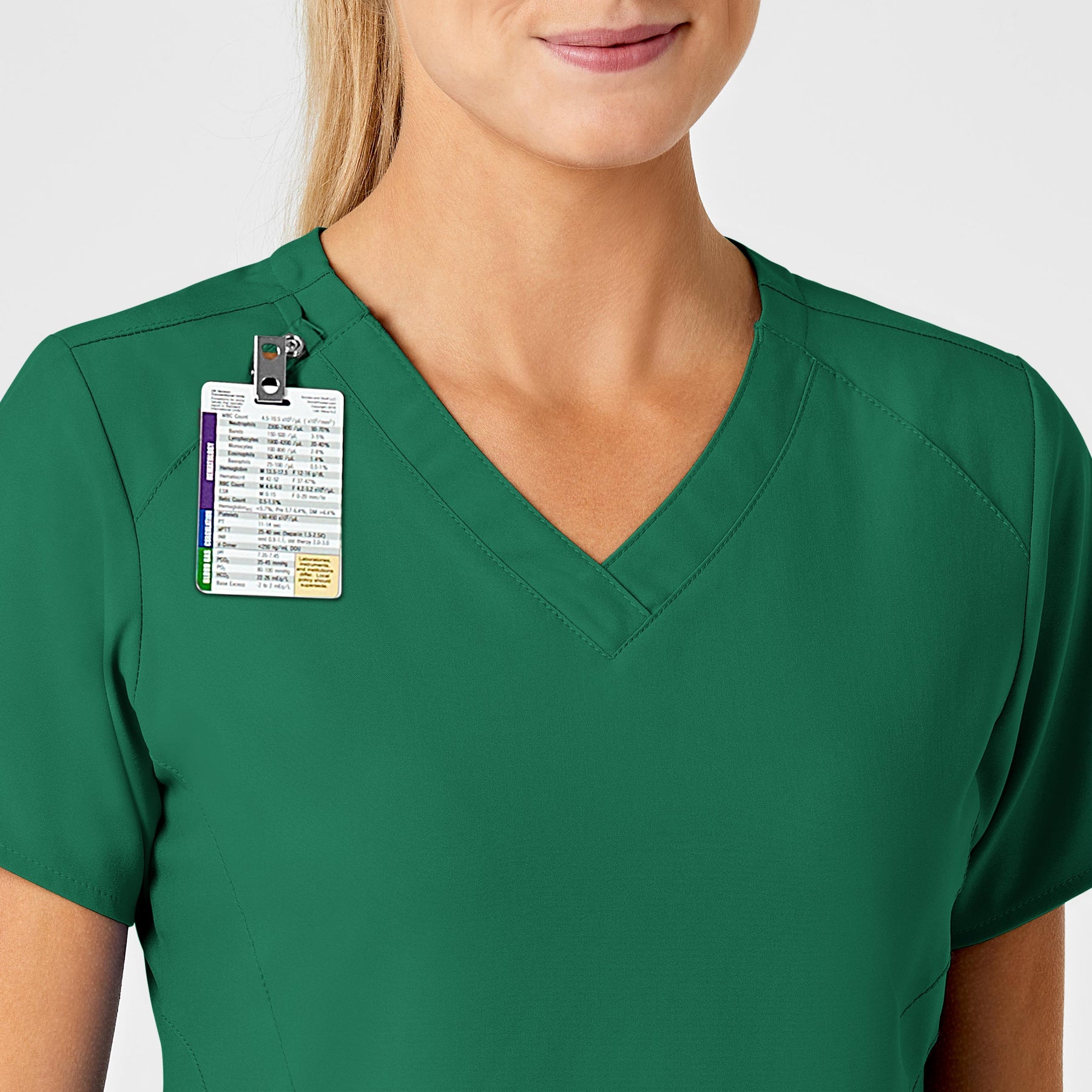 W123 Women's Stylized V-Neck Scrub Top Hunter side detail 1