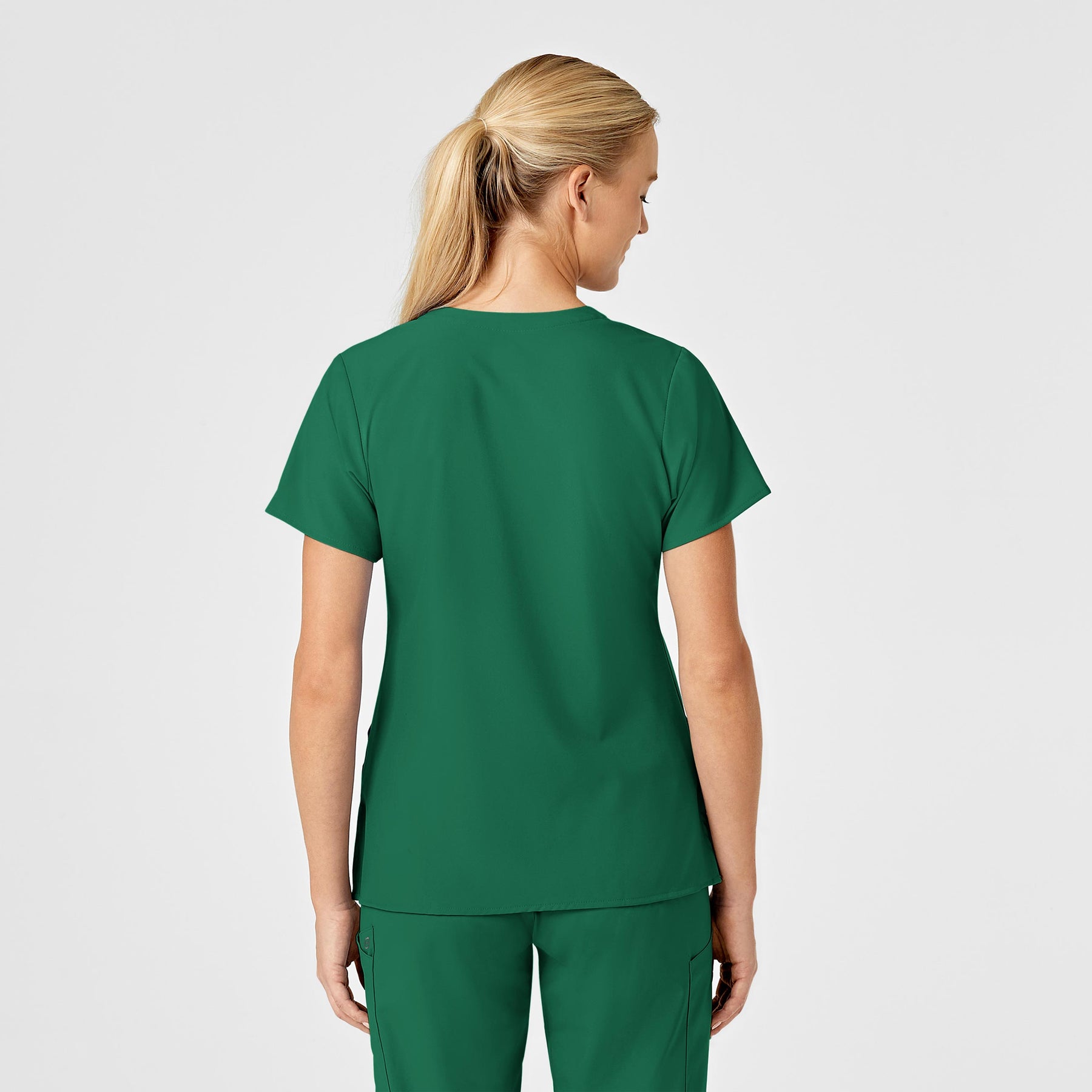 W123 Women's Stylized V-Neck Scrub Top Hunter back view