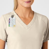 W123 Women's Stylized V-Neck Scrub Top Khaki side detail 1