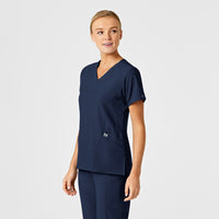 W123 Women's Stylized V-Neck Scrub Top Navy side view