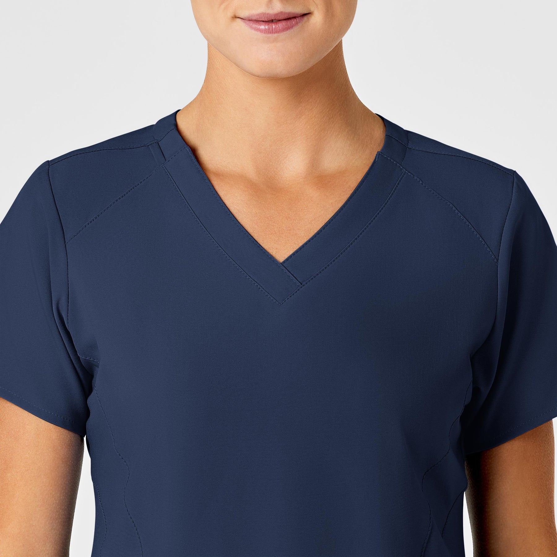 W123 Women's Stylized V-Neck Scrub Top Navy front detail