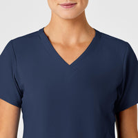 W123 Women's Stylized V-Neck Scrub Top Navy front detail