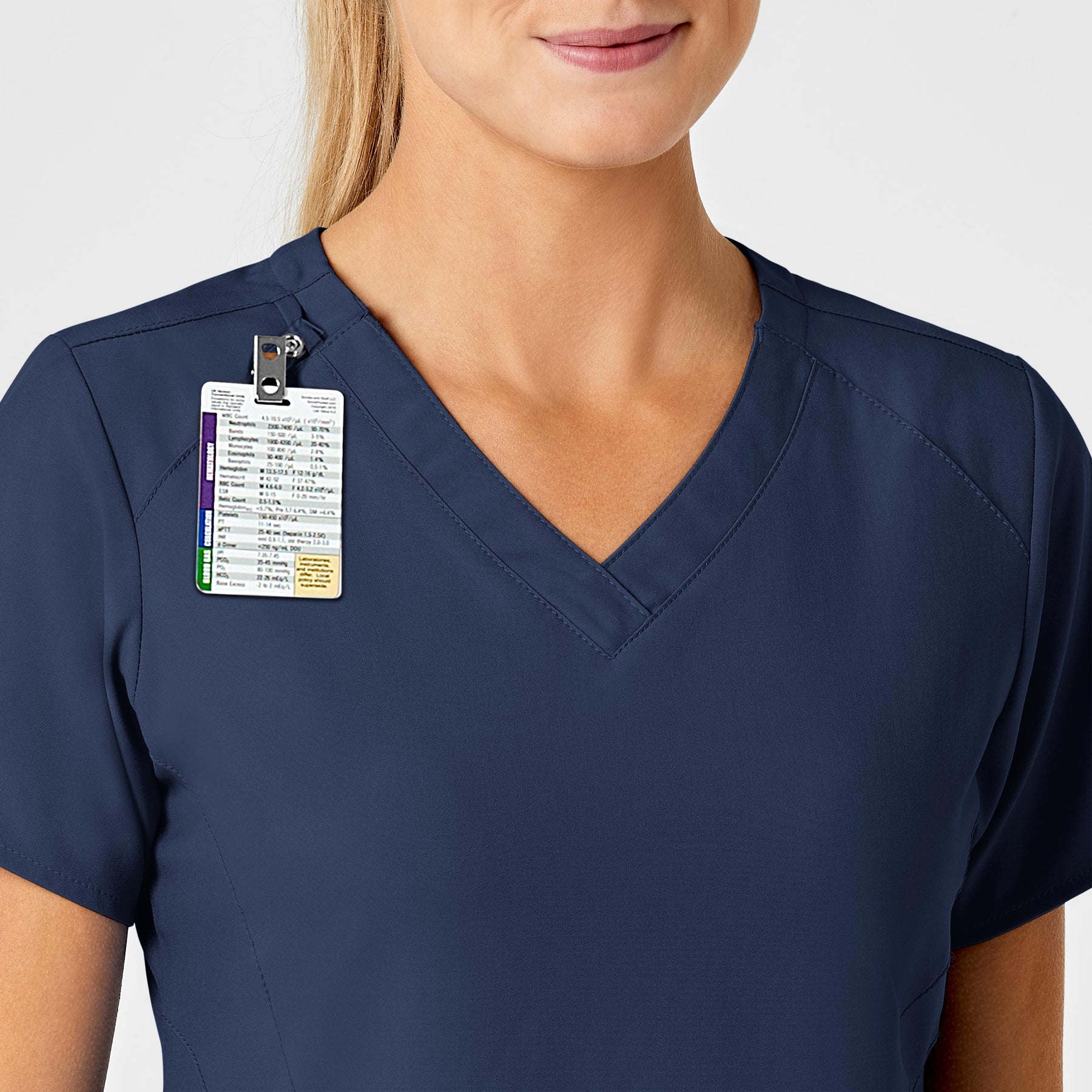 W123 Women's Stylized V-Neck Scrub Top Navy side detail 1
