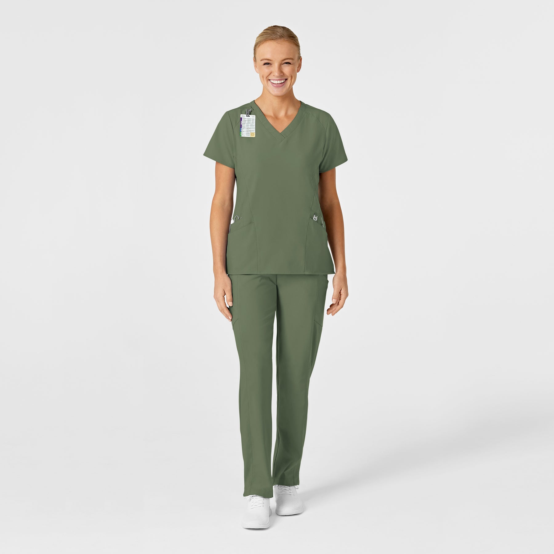 W123 Women's Stylized V-Neck Scrub Top Olive scrub set