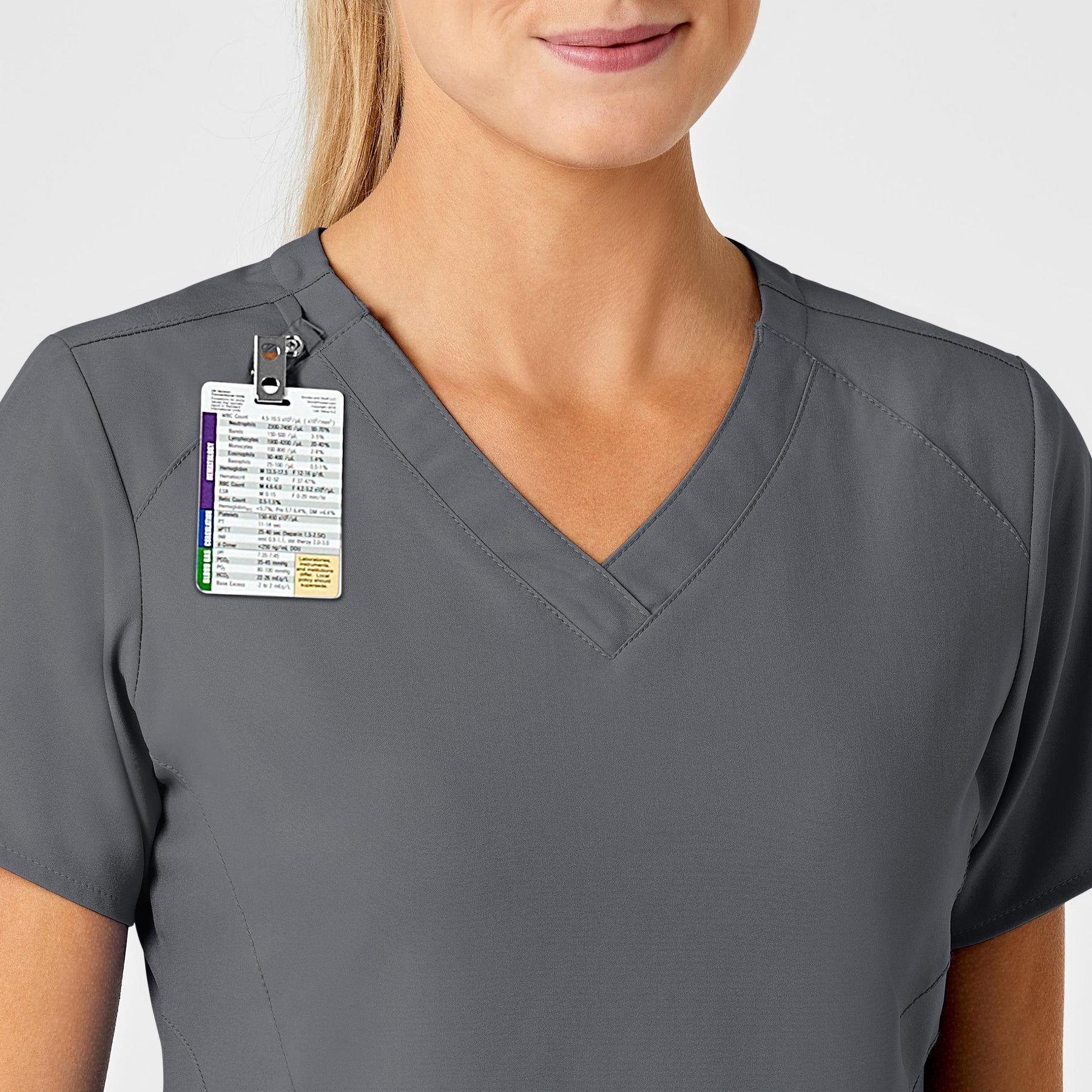 W123 Women's Stylized V-Neck Scrub Top Pewter side detail 1