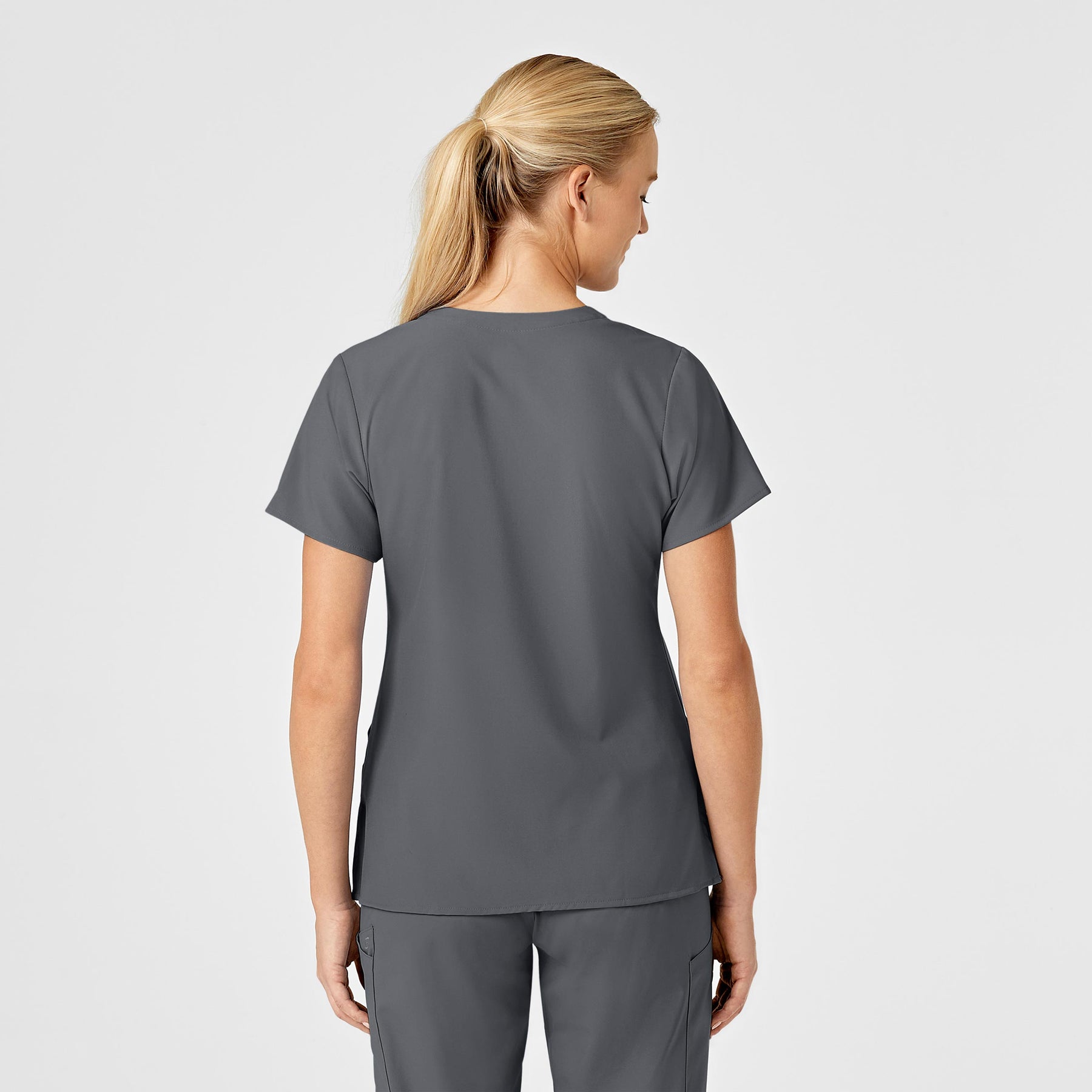 W123 Women's Stylized V-Neck Scrub Top Pewter back view