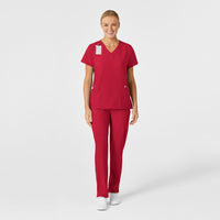 W123 Women's Stylized V-Neck Scrub Top Red scrub set