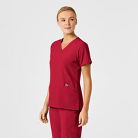 W123 Women's Stylized V-Neck Scrub Top Red side view