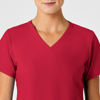 W123 Women's Stylized V-Neck Scrub Top Red front detail