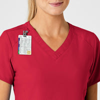 W123 Women's Stylized V-Neck Scrub Top Red side detail 1