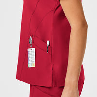 W123 Women's Stylized V-Neck Scrub Top Red side detail 2