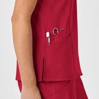 W123 Women's Stylized V-Neck Scrub Top Red hemline detail