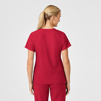 W123 Women's Stylized V-Neck Scrub Top Red back view