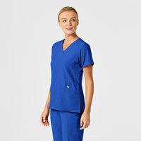 W123 Women's Stylized V-Neck Scrub Top Royal side view