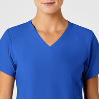 W123 Women's Stylized V-Neck Scrub Top Royal front detail