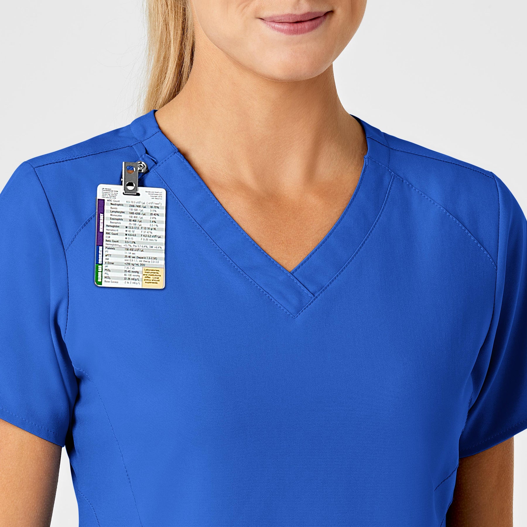 W123 Women's Stylized V-Neck Scrub Top Royal side detail 1