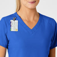 W123 Women's Stylized V-Neck Scrub Top Royal side detail 1