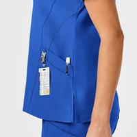 W123 Women's Stylized V-Neck Scrub Top Royal side detail 2