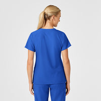 W123 Women's Stylized V-Neck Scrub Top Royal back view