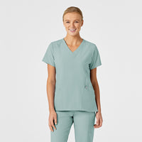 W123 Women's Stylized V-Neck Scrub Top Sky Blue