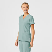 W123 Women's Stylized V-Neck Scrub Top Sky Blue side view