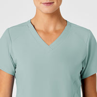 W123 Women's Stylized V-Neck Scrub Top - Sky Blue neckline
