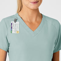 W123 Women's Stylized V-Neck Scrub Top - Sky Blue badge loop
