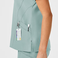 W123 Women's Stylized V-Neck Scrub Top Sky Blue side detail 2
