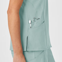 W123 Women's Stylized V-Neck Scrub Top - Sky Blue pocket detail