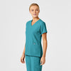 W123 Women's Stylized V-Neck Scrub Top Teal Blue side view