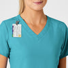 W123 Women's Stylized V-Neck Scrub Top Teal Blue side detail 1