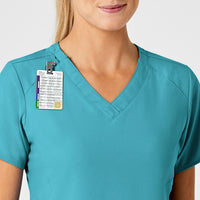 W123 Women's Stylized V-Neck Scrub Top Teal Blue side detail 1