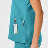 W123 Women's Stylized V-Neck Scrub Top Teal Blue side detail 2