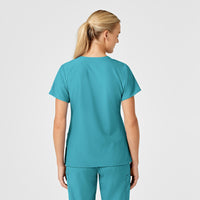 W123 Women's Stylized V-Neck Scrub Top Teal Blue back view