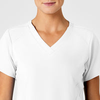 W123 Women's Stylized V-Neck Scrub Top White front detail