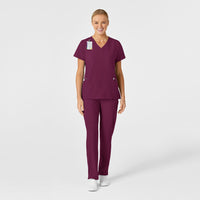 W123 Women's Stylized V-Neck Scrub Top Wine scrub set