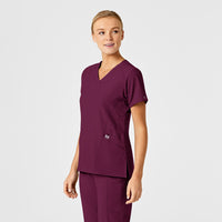 W123 Women's Stylized V-Neck Scrub Top Wine side view