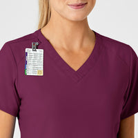 W123 Women's Stylized V-Neck Scrub Top Wine side detail 1