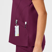 W123 Women's Stylized V-Neck Scrub Top Wine side detail 2