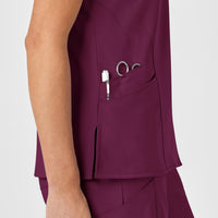 W123 Women's Stylized V-Neck Scrub Top Wine hemline detail