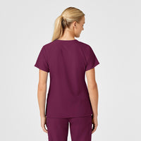 W123 Women's Stylized V-Neck Scrub Top Wine back view