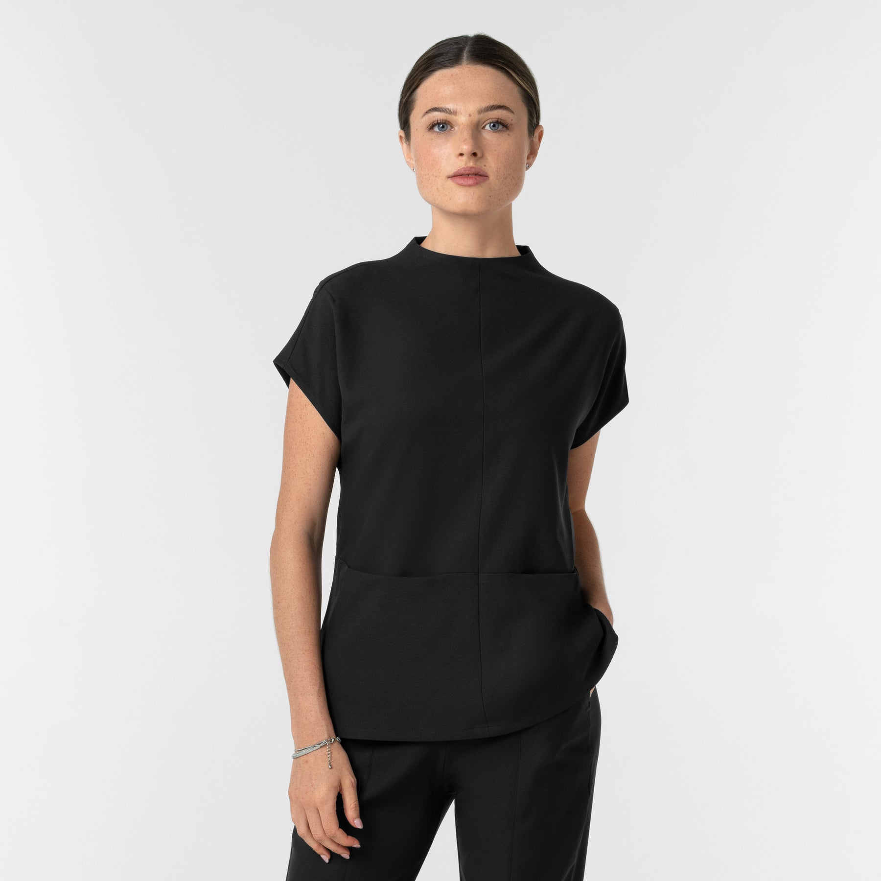 BLK Women's Cowl High Neck Scrub Top Black side view