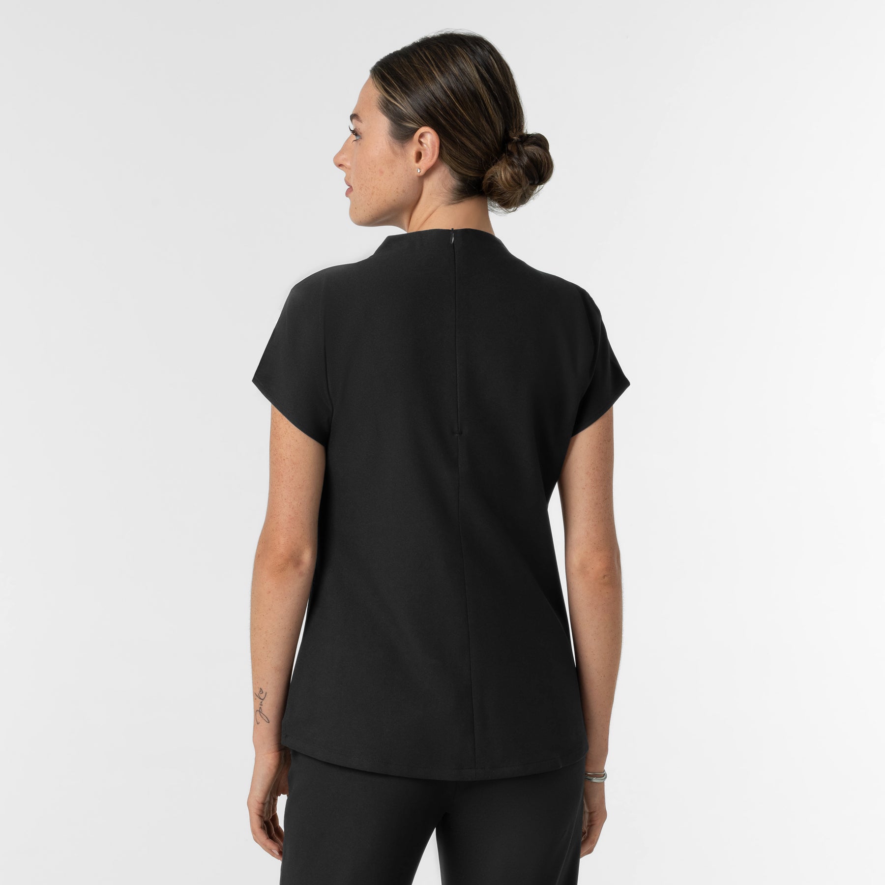 BLK Women's Cowl High Neck Scrub Top Black back view
