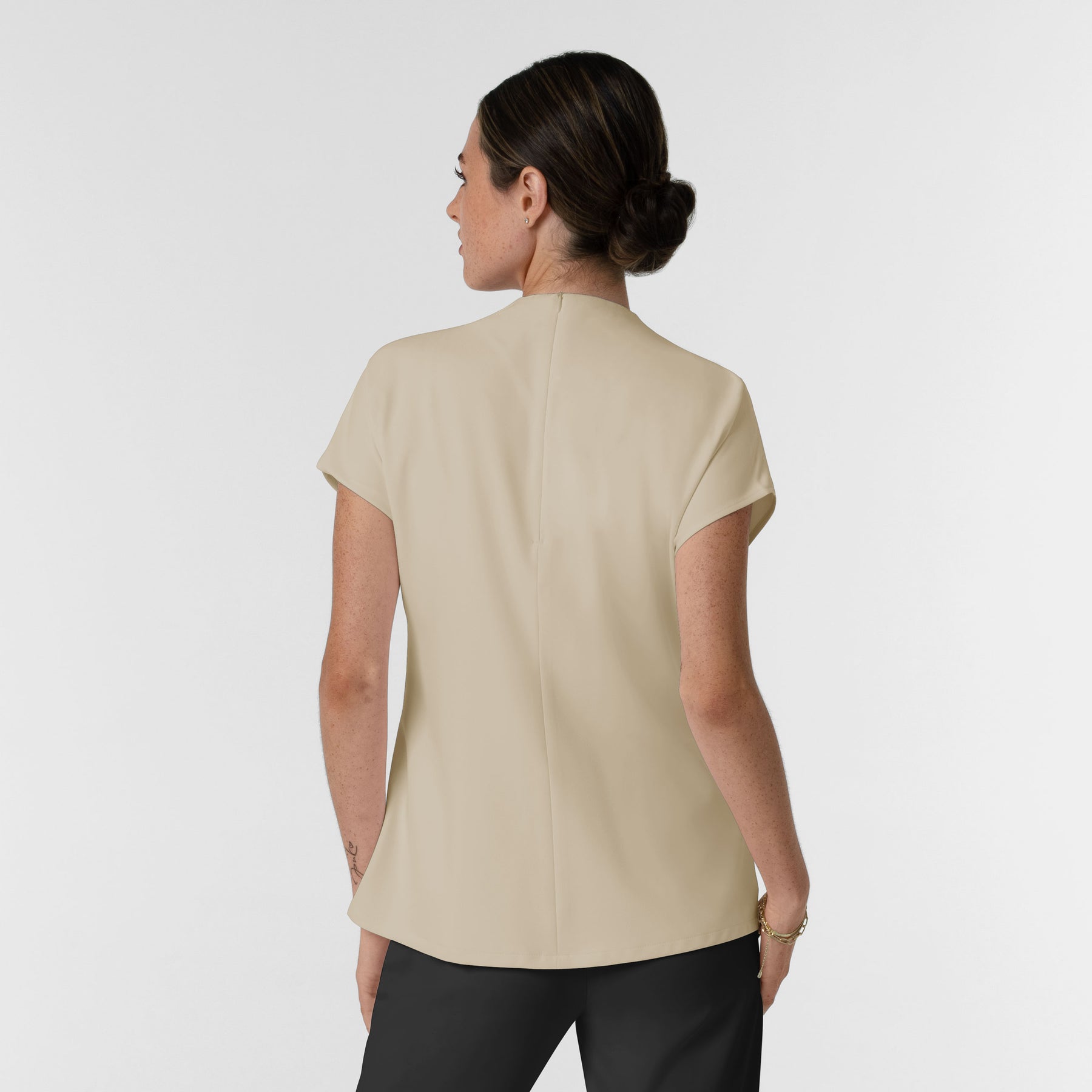 BLK Edit Women's Mock Neck Scrub Blouse - Coconut Milk back view