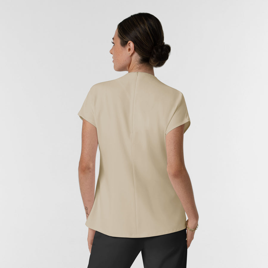 BLK Edit Women's Mock Neck Scrub Blouse - Coconut Milk back view