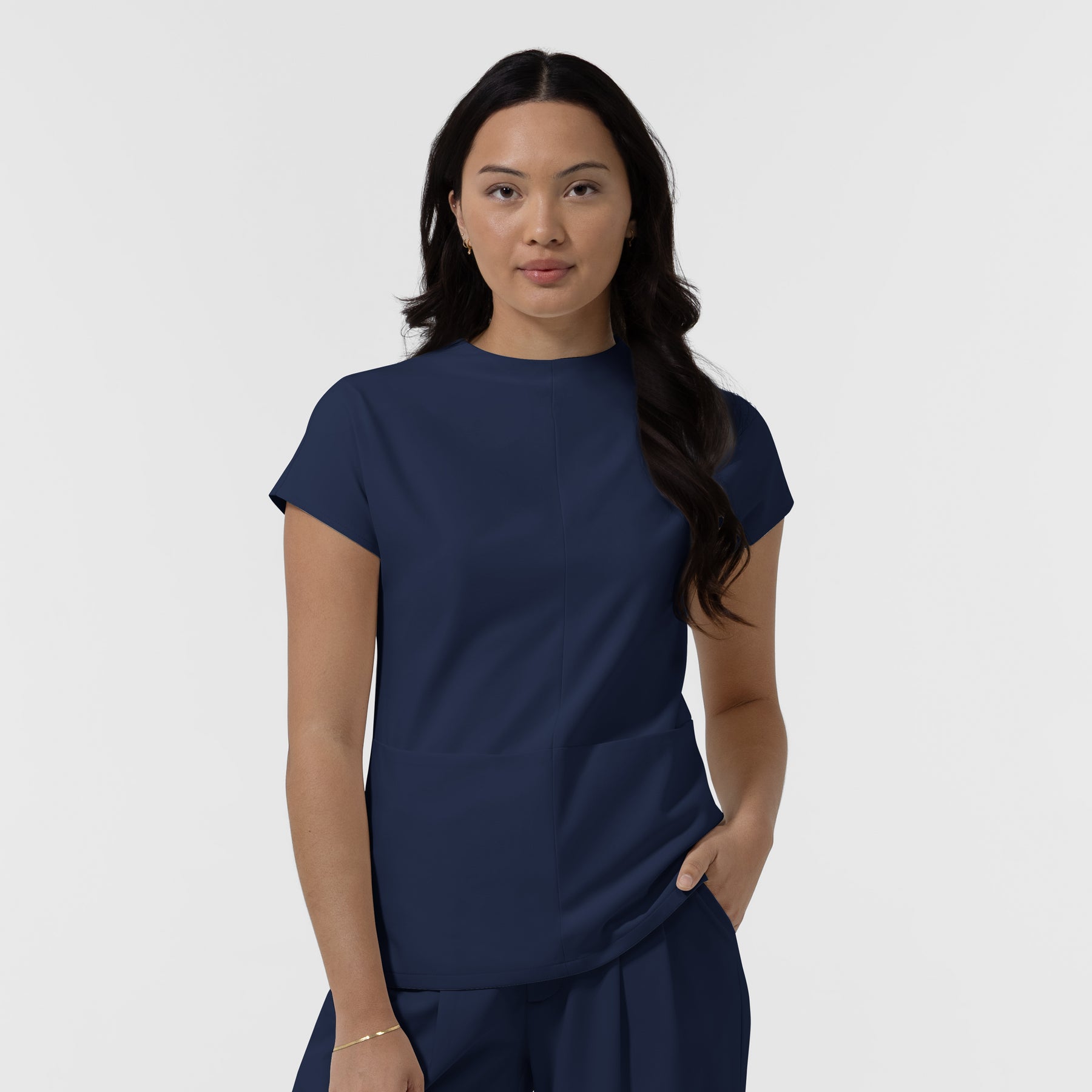BLK Women's Cowl High Neck Scrub Top Navy